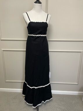 Sincerely Jules Black Maxi Dress with White Scalloped Trim
